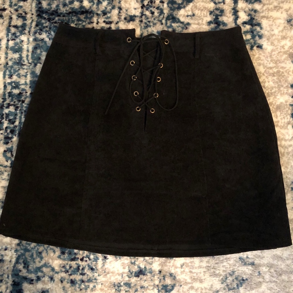 Black corduroy lace up skirt